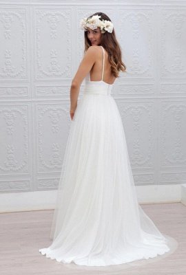 Elegant White Spaghetti Straps Wedding Dress Summer Beach Tulle Floor Length BA3218_3