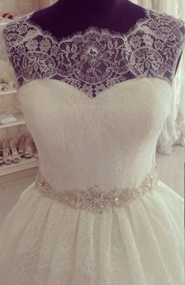 Elegant Lace Fashion Cap Sleeve Princess Wedding Dress With Crystals_1