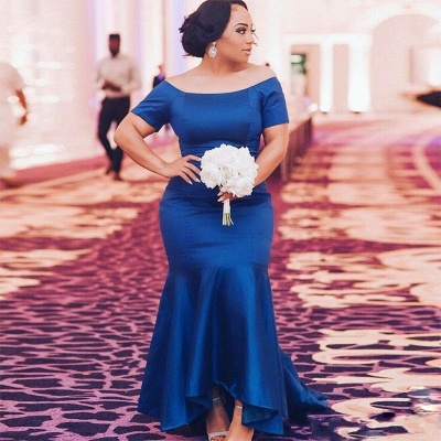 Chic Blue Plus Size Wedding Party Dresses | Cheap Mermaid Satin Bridesmaid Dresses UK_3