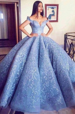 Gorgeous Off-the-Shoulder Ball Gown Evening Prom Dress UK With Lace Appliques BA8309_1