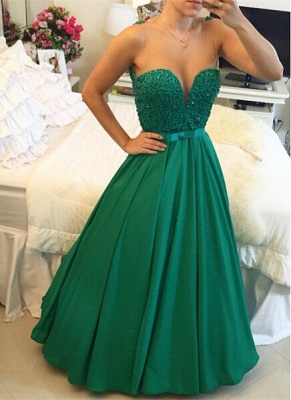 Charming Sleeveless Sweetheart Evening Dress UK Beadings Green Special Occasion Dress_1