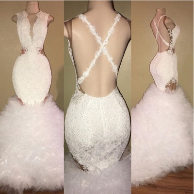 White mermaid lace prom Dress UK, ruffles evening gowns BA8448_3