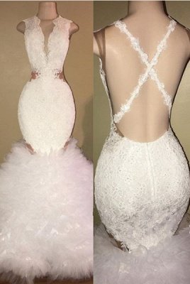 White mermaid lace prom Dress UK, ruffles evening gowns BA8448_1