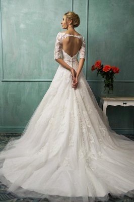 Modern Half-sleeve Tulle Lace Appliques Princess Wedding Dress With Bowknot_2