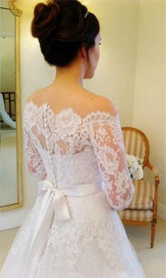 Elegant Lace Tulle White Wedding Dress Long Sleeve Off-the-shoulder BA3511_3