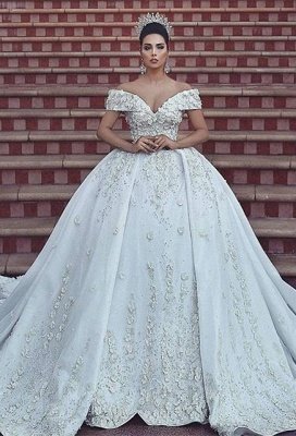 Off-the-Shoulder Ball Gown Wedding Dress Lace Bridal Gowns  BA8523_1