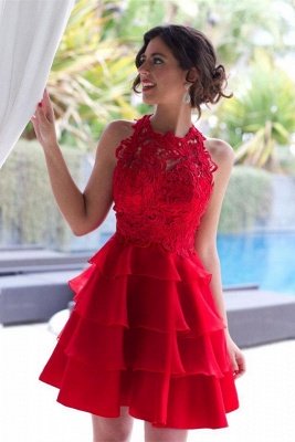 Elegant Red Lace Sleeveless Homecoming Dress UK Short Layers Cocktail Gowns_1