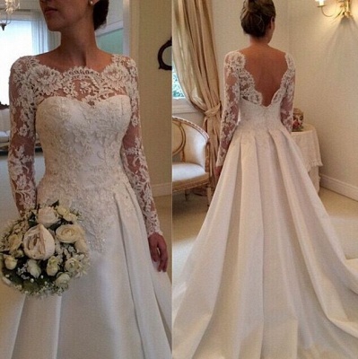 Elegant Illusion Long Sleeve Wedding Dress With Lace Appliques_2