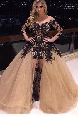 Gorgeous Long Sleeve Black Appliques Prom Dress UK Tulle Ruffles Party Gowns BA8156_1