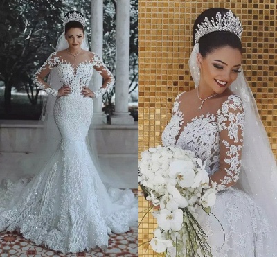 Elegant Long Sleeve Lace Wedding Dress | 2019 Sexy Mermaid Bridal Gowns On Sale_5