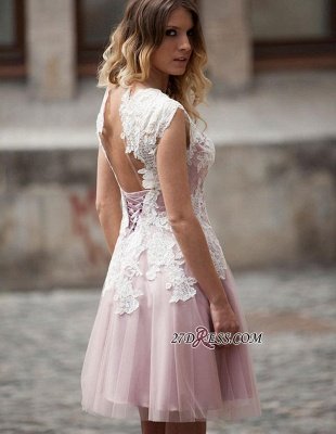 Appliques Sexy Short Sleeveless Tulle A-Line Homecoming Dress UKes UK_3