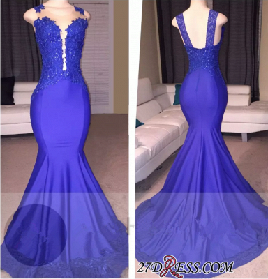 Sleeveless Elegant Mermaid Appliques Court-Train Prom Dress UK BA8218_1