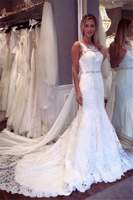 Elegant Lace Sexy Mermaid Sleeveless Wedding Dresses UK Open Back Crystall Bridal Gowns_1