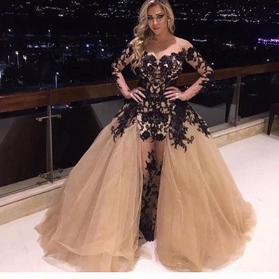 Gorgeous Long Sleeve Black Appliques Prom Dress UK Tulle Ruffles Party Gowns BA8156_3