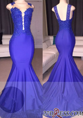 Sleeveless Elegant Mermaid Appliques Court-Train Prom Dress UK BA8218_2