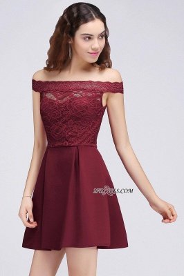 Burgundy Lace A-Line Short Off-the-Shoulder Homecoming Dress UKes UK_6