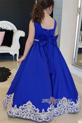 Blue Straps Royal Appliques A-Line Floor-length Flower Girl dresses_1