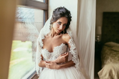 Tulle Sweetheart Lace Beadss Elegant Princess Wedding Dress_4