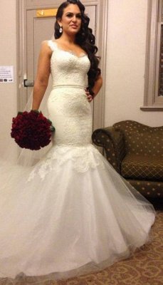 Stunning Sweetheart Straps Wedding Dress Lace Sexy Mermaid Tulle_1