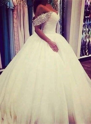 Elegant Tulle Ball Gown Wedding Dress Off-the-shoulder Crystals BA3316_1