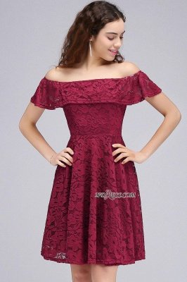 Sheath Burgundy Lace Short Off-the-Shoulder Homecoming Dress UKes UK_5