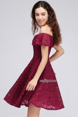 Sheath Burgundy Lace Short Off-the-Shoulder Homecoming Dress UKes UK_4