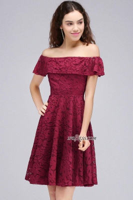 Sheath Burgundy Lace Short Off-the-Shoulder Homecoming Dress UKes UK_6