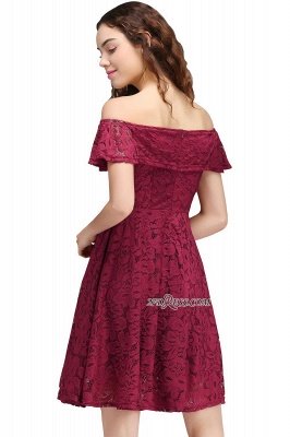 Sheath Burgundy Lace Short Off-the-Shoulder Homecoming Dress UKes UK_3