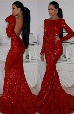 Elegant Red Mermaid Prom Dress UKes UK Long Sleeves High Neck Sparkly Evening Gowns with Sequined_1