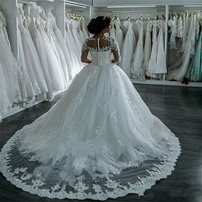 Ball-Gown Beaded Lace Sheer Long-Sleeves Wedding Dresses UK BA4150_4