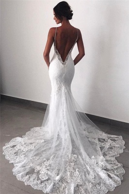 Backless Wedding Dresses UK Lace Sexy Mermaid | Spaghetti Straps Bride Dress_1