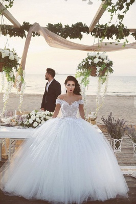 Delicate Tulle Lace Appliques Wedding Dress Off-the-shoulder Ball Gown_3
