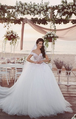 Delicate Tulle Lace Appliques Wedding Dress Off-the-shoulder Ball Gown_1
