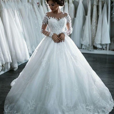 Ball-Gown Beaded Lace Sheer Long-Sleeves Wedding Dresses UK BA4150_5