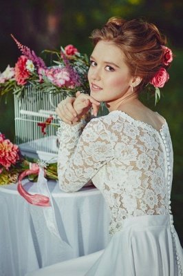 Fairy long Sleeve Lace Wedding Dress Zipper Button Back_2