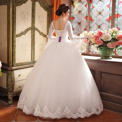 Elegant Long Sleeve Sequins Lace Wedding Dresses UK Ball Gown Tulle_5