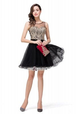 Sleeveless Appliques Elegant Black Tulle Homecoming Dress UK_8