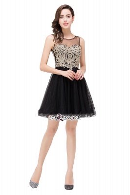 Sleeveless Appliques Elegant Black Tulle Homecoming Dress UK_9