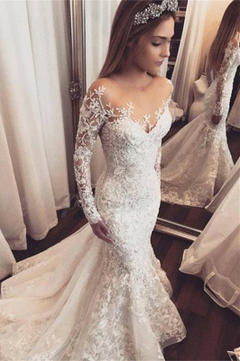 Elegant Long Sleeve Wedding Dress | Lace Appliques Wedding Dress On Sale_1