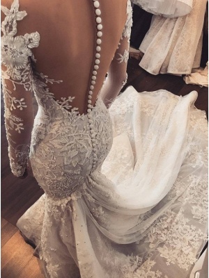 Elegant Long Sleeve Wedding Dress | Lace Appliques Wedding Dress On Sale_3