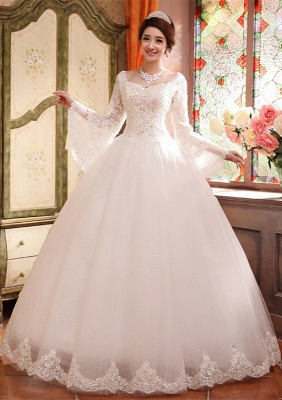 Elegant Long Sleeve Sequins Lace Wedding Dresses UK Ball Gown Tulle_1