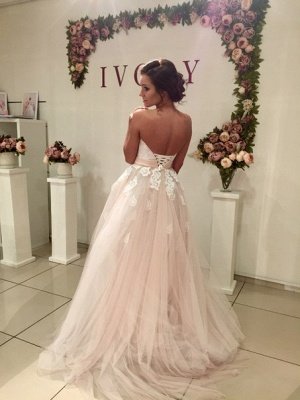 Elegant Sweetheart Tulle Wedding Dress Lace Appliques Lace-up_3
