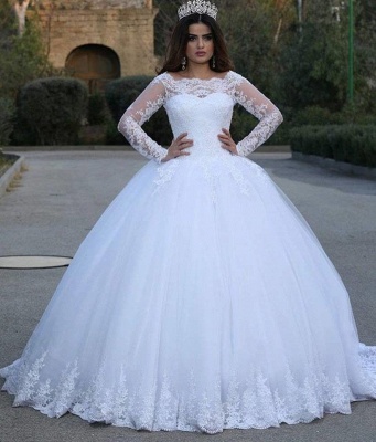 Modern Long Sleeve Lace Wedding Dresses UK Tulle Ball Gown_3