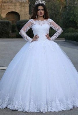 Modern Long Sleeve Lace Wedding Dresses UK Tulle Ball Gown_1