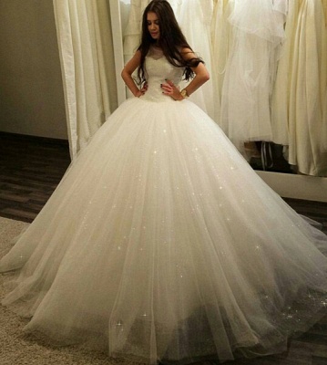Stunning Sleeveless Tulle Princess Wedding Dress Sequins Ball Gown_1