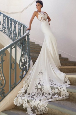 Spaghetti Strap Wedding Dress Sexy Mermaid  Lace Bridal Gown_3