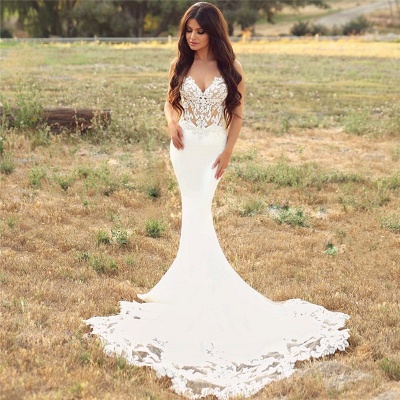 Spaghetti Strap Wedding Dress Sexy Mermaid  Lace Bridal Gown_5