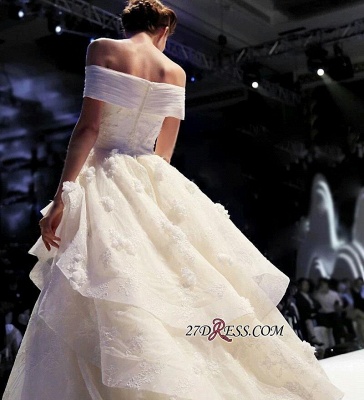 Off-the-Shoulder Floor-Length Elegant Ruffles Lace Princess Wedding Dress_5
