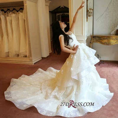 Off-the-Shoulder Floor-Length Elegant Ruffles Lace Princess Wedding Dress_2