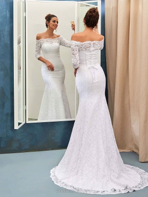 Sheath-Sheath Off-the-shoulder Sweep-train Simple Lace-up Half-sleeves Wedding Dress BA7158_3